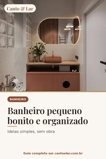 Capa vertical do guia: Banheiro pequeno bonito e organizado