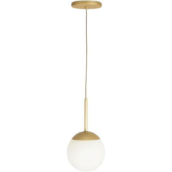 Pendente Jabuticaba com globo branco e acabamento dourado, foto do anúncio do produto como é vendido