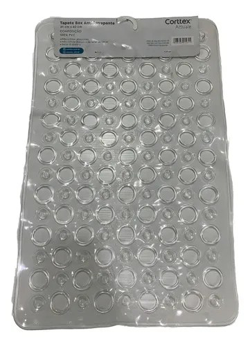 Tapete transparente de PVC com ventosas na embalagem Corttex, foto do anúncio do produto no Mercado Livre