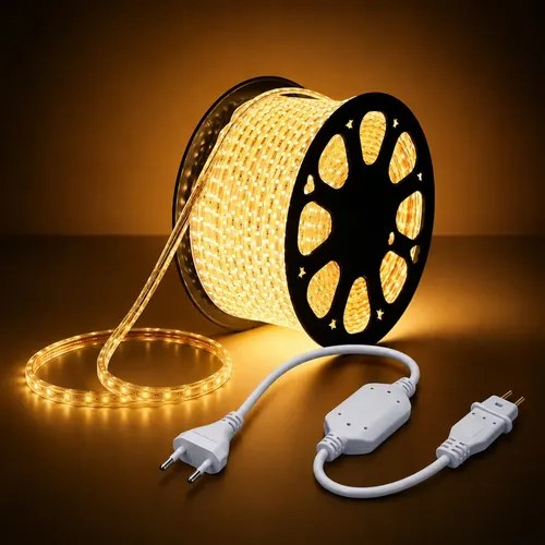 Rolo de fita LED de luz quente com plugue, foto do anúncio do produto no Mercado Livre