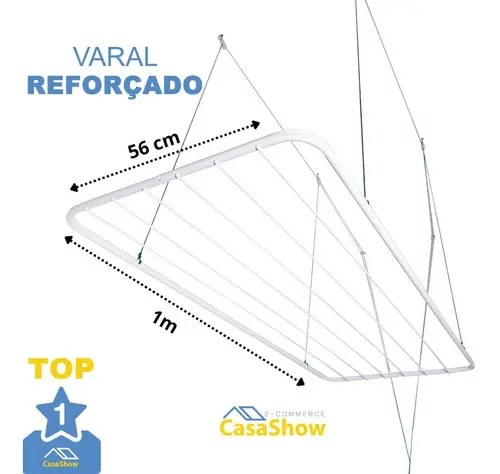 Varal de teto branco retrátil com indicação de 1 m, foto do anúncio do produto no Mercado Livre
