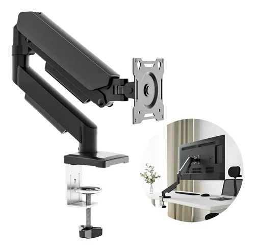 Suporte articulado preto para monitor com presilha de mesa, foto do anúncio do produto no Mercado Livre