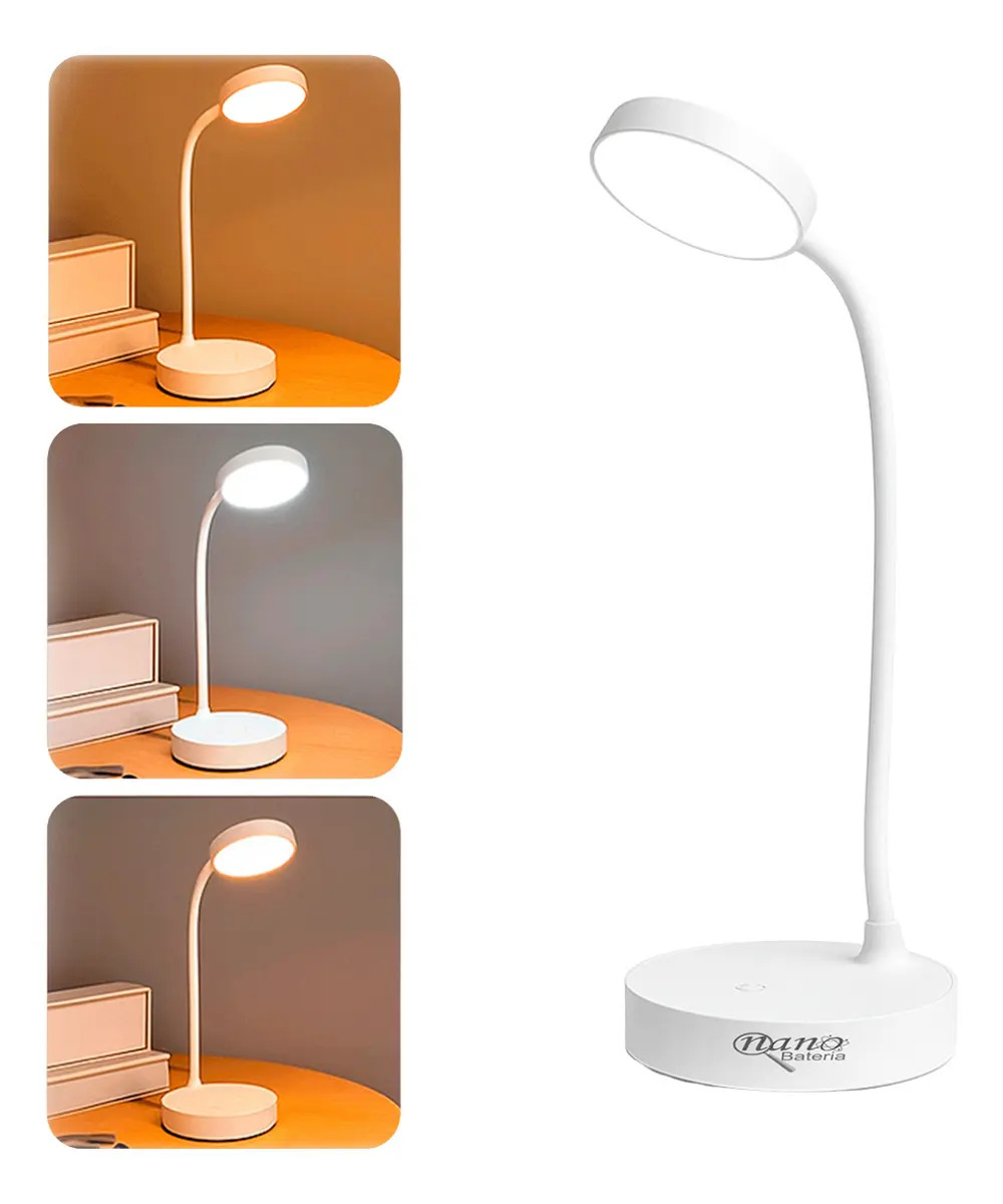Luminária de mesa branca touch com 20 LEDs e haste flexível, foto do anúncio do produto no Mercado Livre