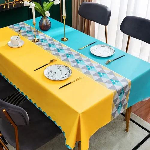 Toalha de mesa retangular impermeável estampada sobre mesa de jantar, foto do anúncio do produto no Mercado Livre