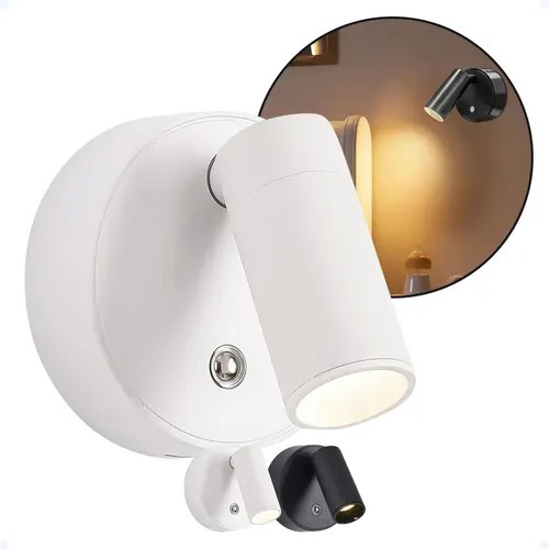Arandela LED branca com foco direcionável e base magnética, com detalhe de instalação na parede, foto do anúncio do produto no Mercado Livre