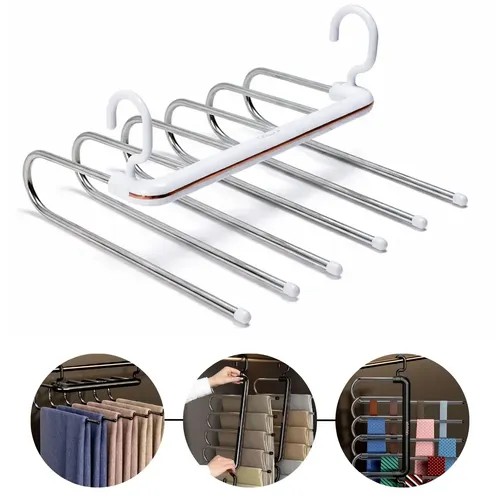 Cabide branco com várias hastes metálicas retráteis para organizar lençol e acessórios, foto do anúncio do produto no Mercado Livre