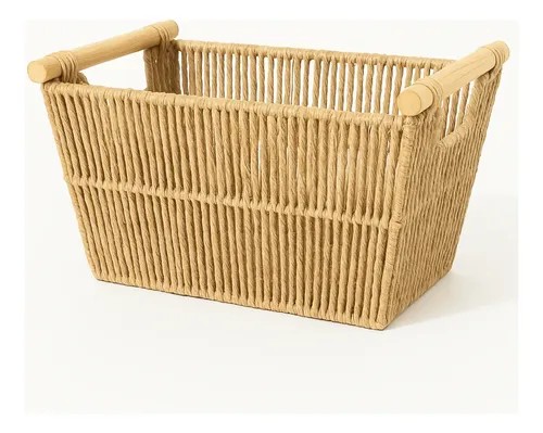 Cesto organizador de fibra natural de bambu com alça, foto do anúncio do produto no Mercado Livre