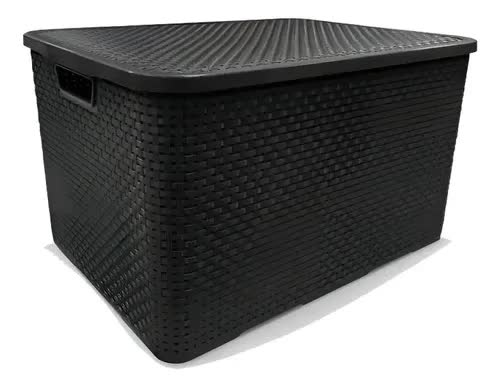 Cesto caixa organizadora estilo rattan de 20 litros na cor preta, foto do anúncio do produto no Mercado Livre